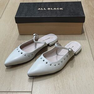 All Black Women's Cream Studded Loafers